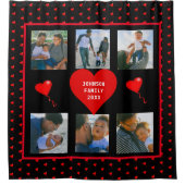 Familienfoto Collage Red Hearts Schwarzer Hintergr Duschvorhang (Vorderseite)