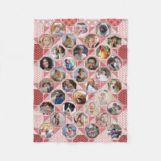 Familienfoto Collage Red Quilt Look 35 Bilder LG m Fleecedecke (Vorderseite)
