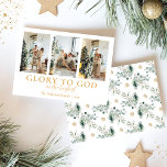 Familienfoto Collage Religiöse Weihnachten<br><div class="desc">Fügen Sie Ihrer Weihnachtszeit eine moderne und spirituelle Touch hinzu mit dieser religiösen Weihnachtskarte mit einer Familiensammlung und dem Bibelvers "Herrlichkeit Gottes auf höchstem Niveau" (Luke 2:14), der in einem klassischen Serif-Schriftart mit einer Touch eines modernen, handgeschriebenen Schriftartes geschrieben ist. Inklusive Zimmer für 3 Fotos und Ihren Namen sowie das...</div>