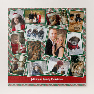 Familienfoto Collage Rotes Grün Weihnachten Puzzle