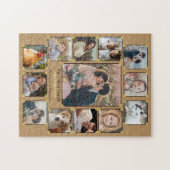 Familienfoto Collage Rustic Burlap 13 Custom Pics Puzzle (Horizontal)