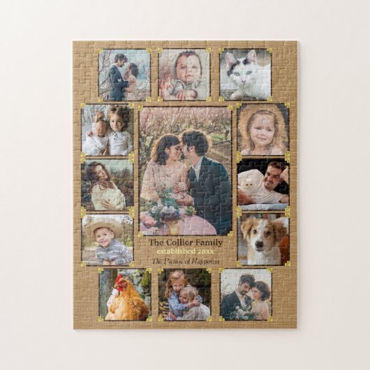 Familienfoto Collage Rustic Burlap 13 Custom Pics Puzzle (Vertikal)