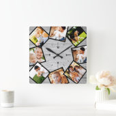 Familienfoto Collage Rustic Chic Bauernhof Grau Quadratische Wanduhr (Zuhause)