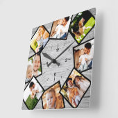 Familienfoto Collage Rustic Chic Bauernhof Grau Quadratische Wanduhr (Winkel)
