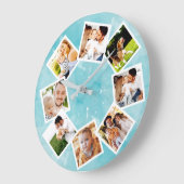 Familienfoto Collage Rustic Light Blue Große Wanduhr (Winkel)