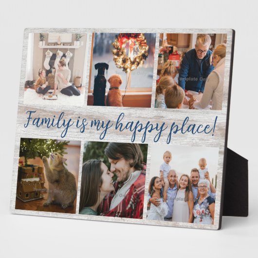 Familienfoto Collage Rustic Wood Script Fotoplatte (Seite)