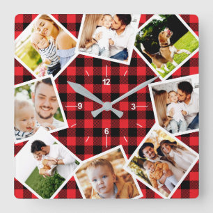 Familienfoto-Collage Rustikaler Bauernhof Buffalo Quadratische Wanduhr