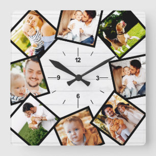 Familienfoto Collage Rustikales Bauernhaus Weiß Quadratische Wanduhr
