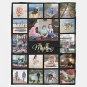 Familienfoto-Collage Schwarz Gold Weiß Monogrammie Fleecedecke (Vorderseite)