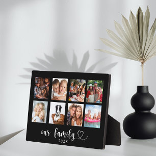 Familienfoto-Collage schwarzes Liebesherz-Skript Fotoplatte