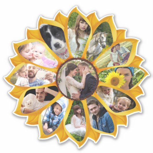 Familienfoto Collage Sonnenblumen 13 Bilder leicht Aufkleber (Vorderseite)