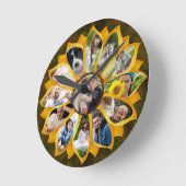 Familienfoto Collage Sonnenblumen 13 Bilder leicht Runde Wanduhr (Winkel)
