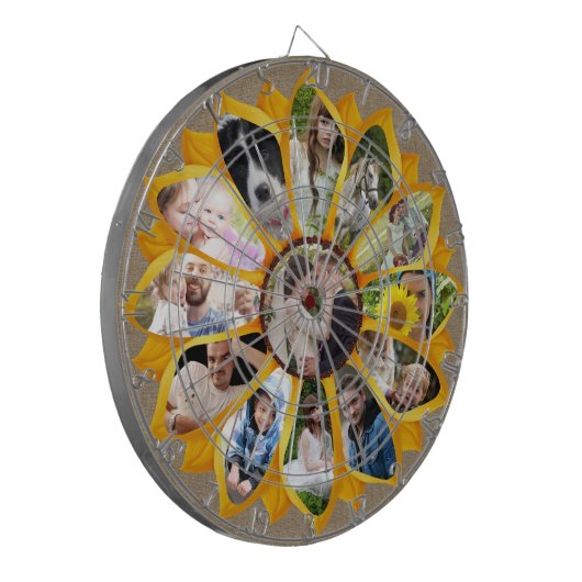 Familienfoto Collage Sonnenblumen Burlap 13 Pics E Dartscheibe (Vorderseite Links)