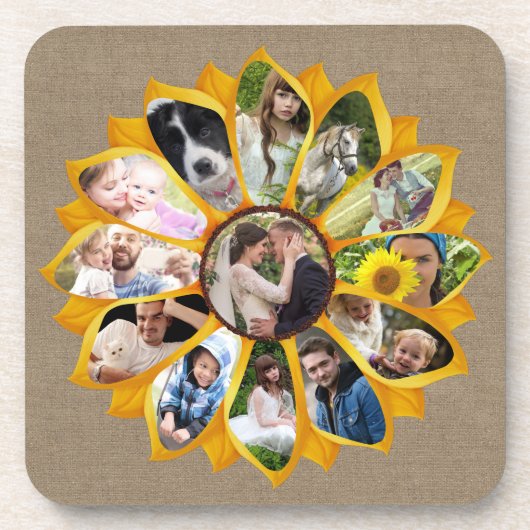 Familienfoto Collage Sonnenblumen Burlap 13 Pics E Getränkeuntersetzer (Vorderseite)