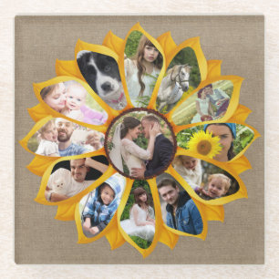 Familienfoto Collage Sonnenblumen Burlap 13 Pics E Glasuntersetzer