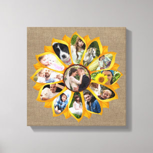 Familienfoto Collage Sonnenblumen Burlap 13 Pics E Leinwanddruck