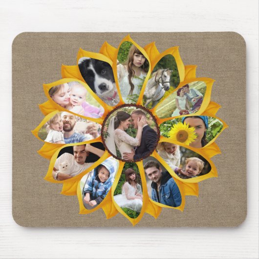 Familienfoto Collage Sonnenblumen Burlap 13 Pics E Mousepad (Vorne)