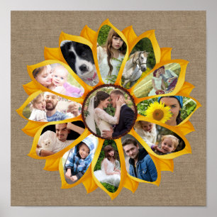 Familienfoto Collage Sonnenblumen Burlap 13 Pics E Poster