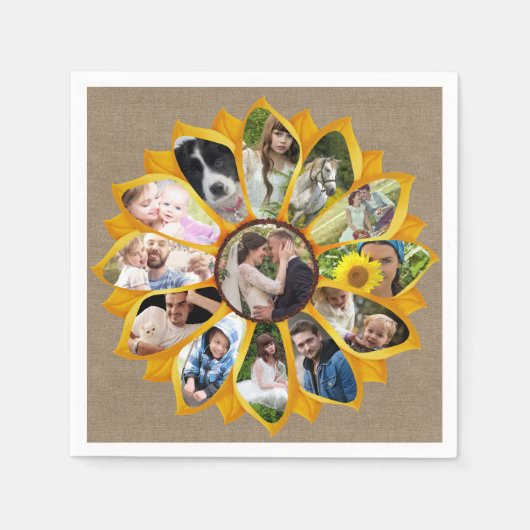 Familienfoto Collage Sonnenblumen Burlap 13 Pics E Serviette (Vorderseite)