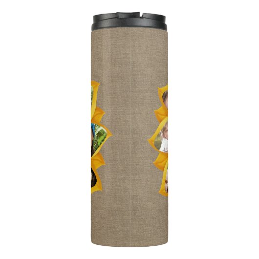 Familienfoto Collage Sonnenblumen Burlap 13 Pics E Thermosbecher (Rückseite)