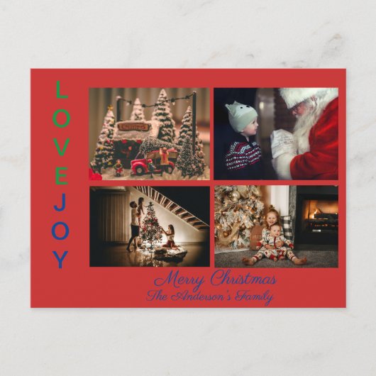Familienfoto Collage Vier Fotos Frohe Weihnachten Postkarte (Vorderseite)