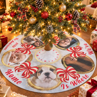 Familienfoto-Collage Weihnachten Weiß und Rot Fleece Weihnachtsbaumdecke