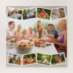 Familienfoto Collage Zigzag Foto Strips Square Puzzle<br><div class="desc">Erstellen Sie Ihr eigenes Puzzle mit Ihrem eigenen Text und einigen Ihrer beliebten Fotos. Die Vorlage ist für Sie bereit, bis zu neun verschiedene Fotos zu erstellen. Als Hintergrund wird das Foto verwendet, die restlichen 8 Foto werden in einem Zickzack-Foto entlang der oberen und unteren Ebene dargestellt. Dieses Design hat...</div>