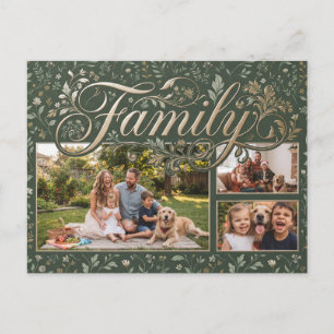 Familienfoto-Collagen-Design mit botanischem Muste Postkarte