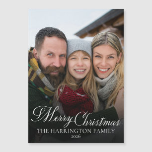 Familienfoto Elegantes Skript Frohe Weihnachten 20 Magnetkarte