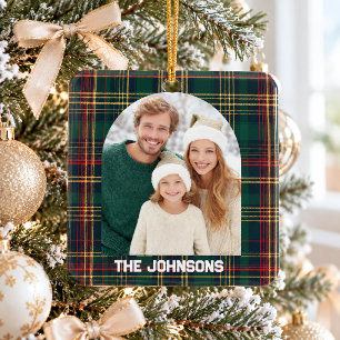 Familienfoto Elegantes Weihnachtskaromuster-Orname Keramikornament