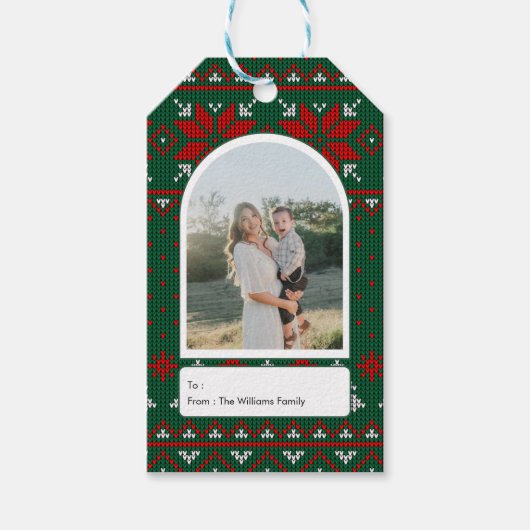 Familienfoto Festliches Strickmuster Geschenkanhänger (Vorderseite)