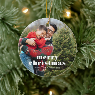 Familienfoto Frohe Weihnachten  Keramik Ornament