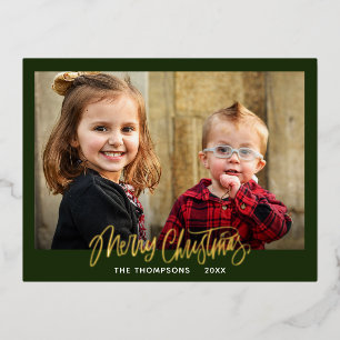 Familienfoto Frohe Weihnachten Schriftzug Gold Folien Feiertagspostkarte