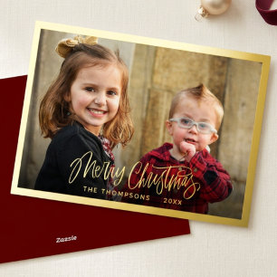 Familienfoto Frohe Weihnachten Skript Einfach Gold Folien Feiertagskarte