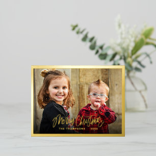 Familienfoto Frohe Weihnachten Skript Gold Folien Feiertagspostkarte