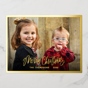 Familienfoto Frohe Weihnachten Skript Gold Folien Feiertagspostkarte