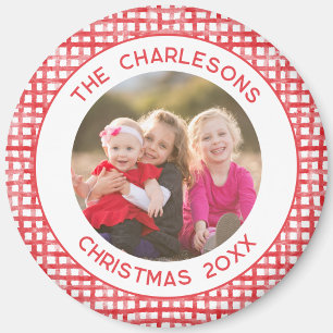 Familienfoto-Gingham-Musterrahmen Weihnachten Magnet