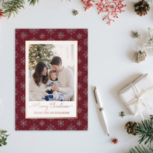 Familienfoto Goldfolie Dunkelrotes Weihnachten Folien Feiertagskarte