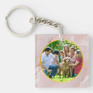 Familienfoto in Gold & eleganter rosa Marmor Schlüsselanhänger