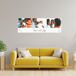 Familienfoto-Kollage mit Liebes- und Freude-Schrif Leinwanddruck