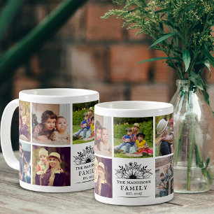 Familienfoto-Kollage Schwarz-Weiß Rustikale Blume Kaffeetasse