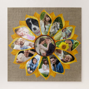 Familienfoto-Kollage Sonnenblume Jute 13 Bilder Ei Puzzle