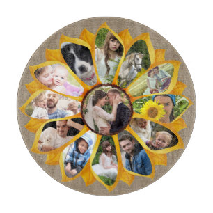 Familienfoto-Kollage Sonnenblume Jute 13 Bilder Ei Schneidebrett