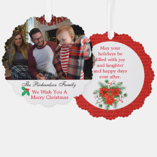 Familienfoto mit individuellem Namen Weihnachten R Ornament Karte