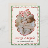 Familienfoto mit rosa Schleife Weihnachtskarte Feiertagskarte (Vorne/Hinten)