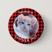 Familienfoto mit rotem und schwarzem Büffelkaromus Button (Vorderseite)