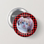 Familienfoto mit rotem und schwarzem Büffelkaromus Button (Vorne & Hinten)