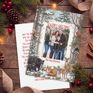 Familienfoto mit Waldtieren Weihnachtsgrüße Feiertagskarte