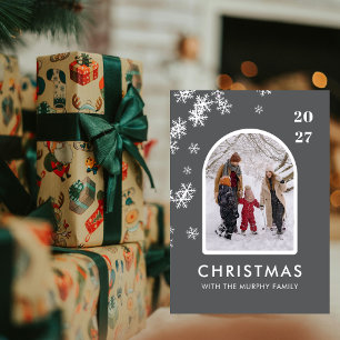 Familienfoto mit Weihnachtsschneeflocken-Bogenmust Feiertagskarte