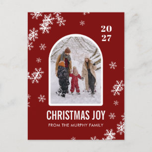 Familienfoto mit Weihnachtsschneeflocken-Bogenmust Feiertagspostkarte